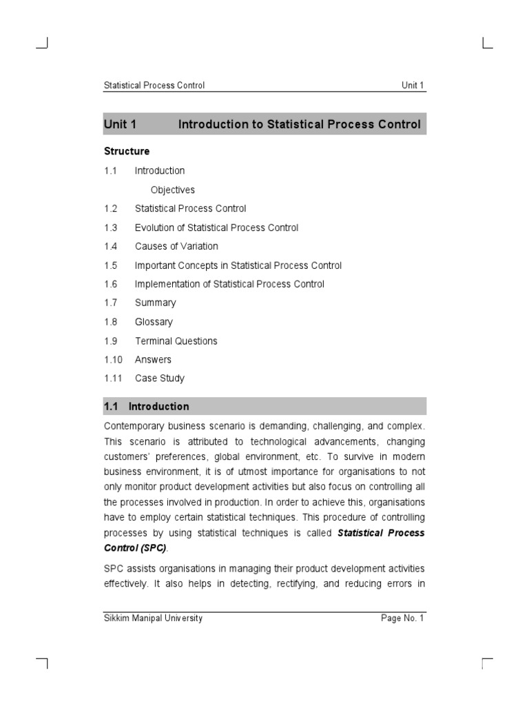 Unit 1 Introduction To Statistical Process Control: Structure | PDF ...