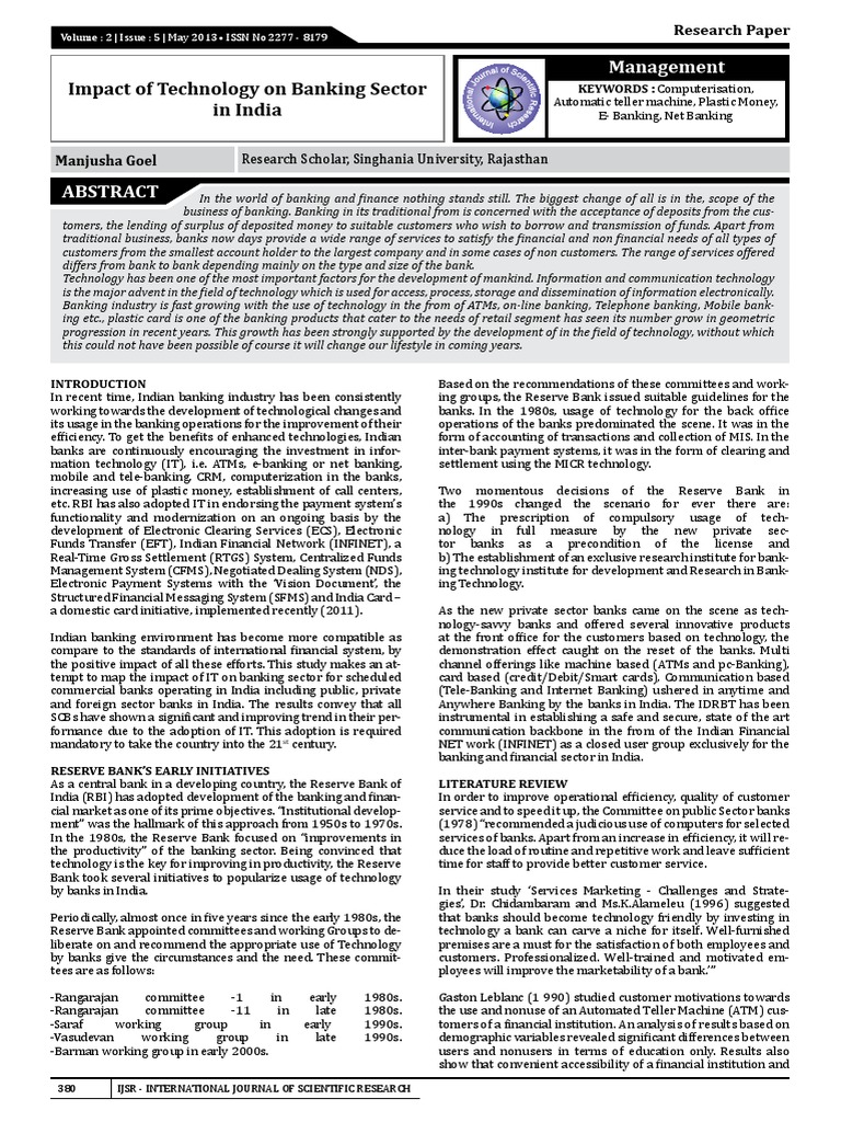 Impact of Technology on Indian Banking | PDF | Payment System | Banks