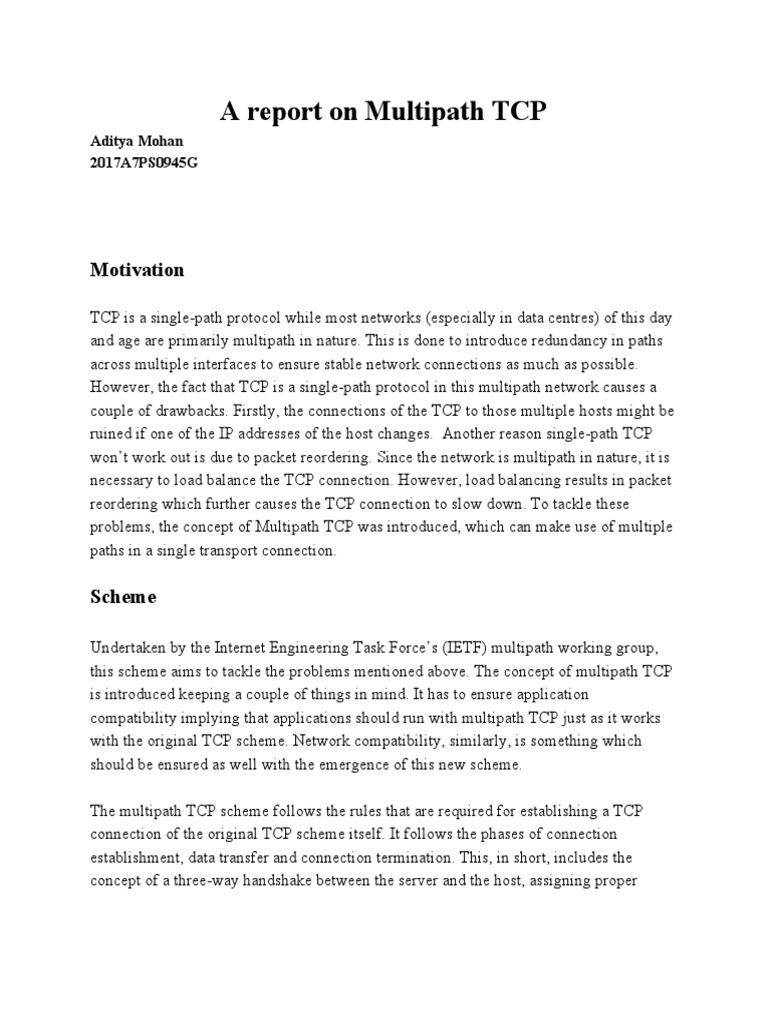 A Report On Multipath TCP: Motivation | PDF | Transmission Control ...