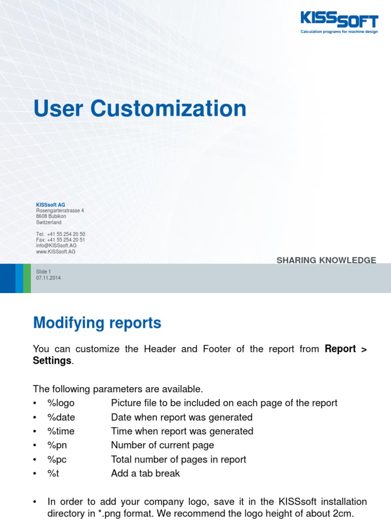 KISSsoft Report Customization Guide | PDF | Gear | Computing