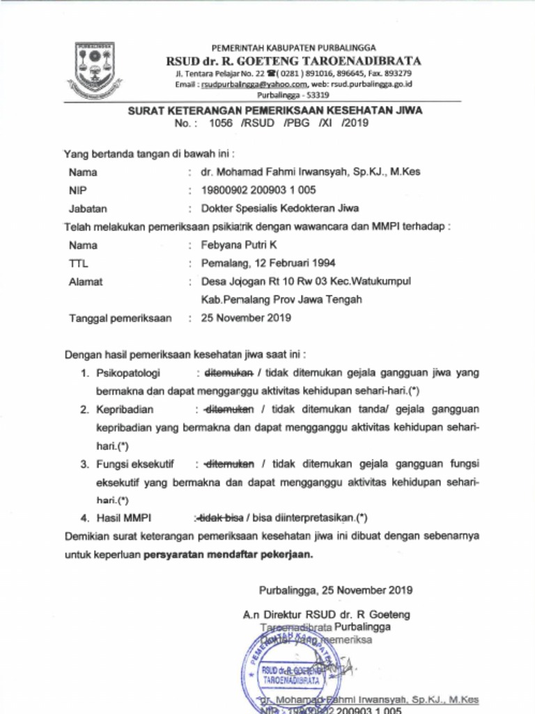 Contoh Surat Keterangan Sehat Rohani Melampirkan surat keterangan sehat jasmani rohani dan bebas narkotika.