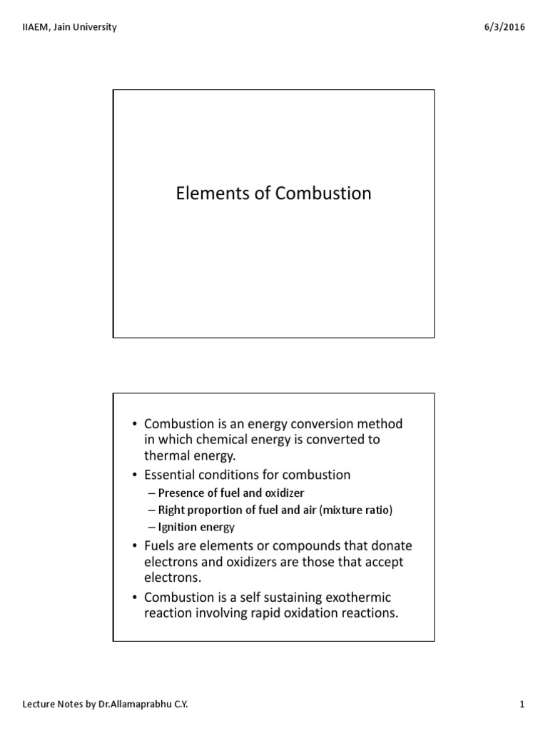 Elements of Combustion PDF PDF Combustion Chemical Process