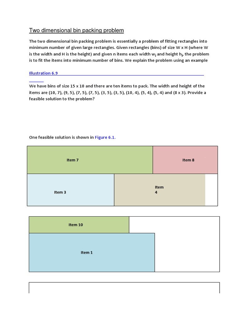 Two Dimensional Bin Packing Problem: Illustration 6.9 | PDF ...