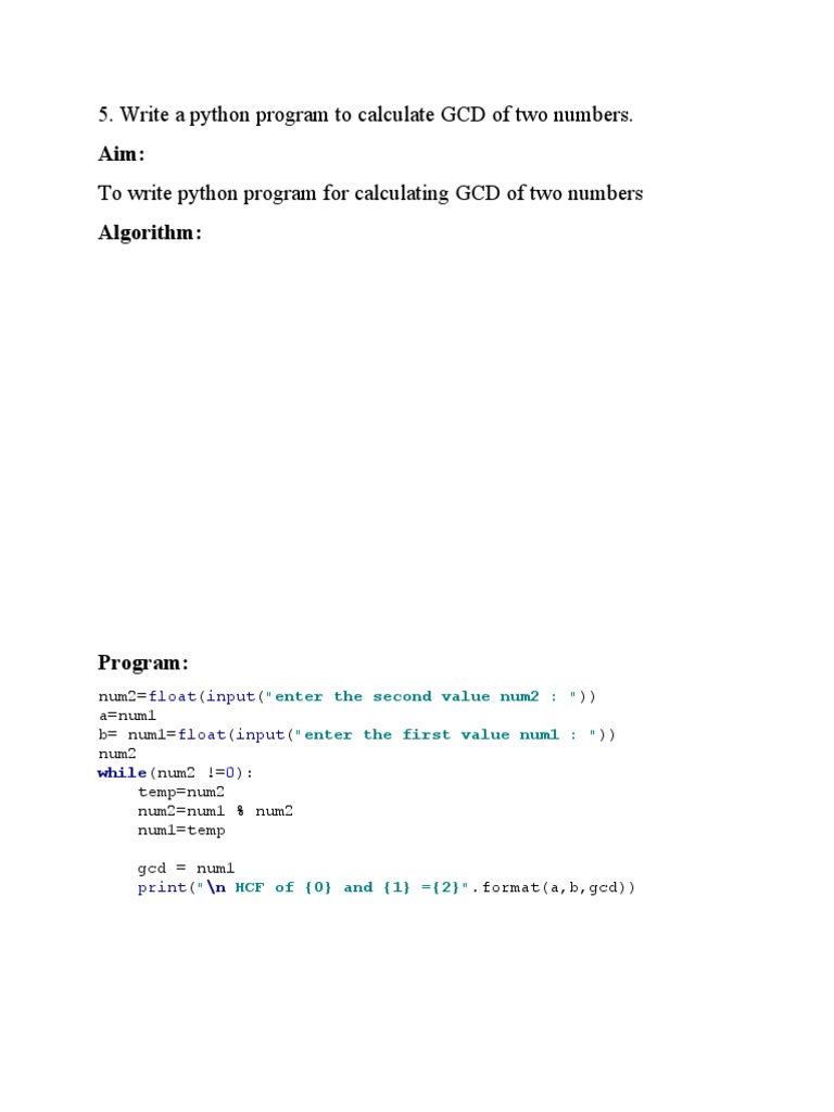 Python Program to Calculate GCD | PDF