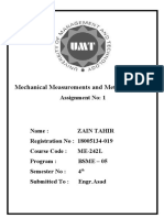 Mechanical Measurements and Metrology (Lab) : Assignment No: 1