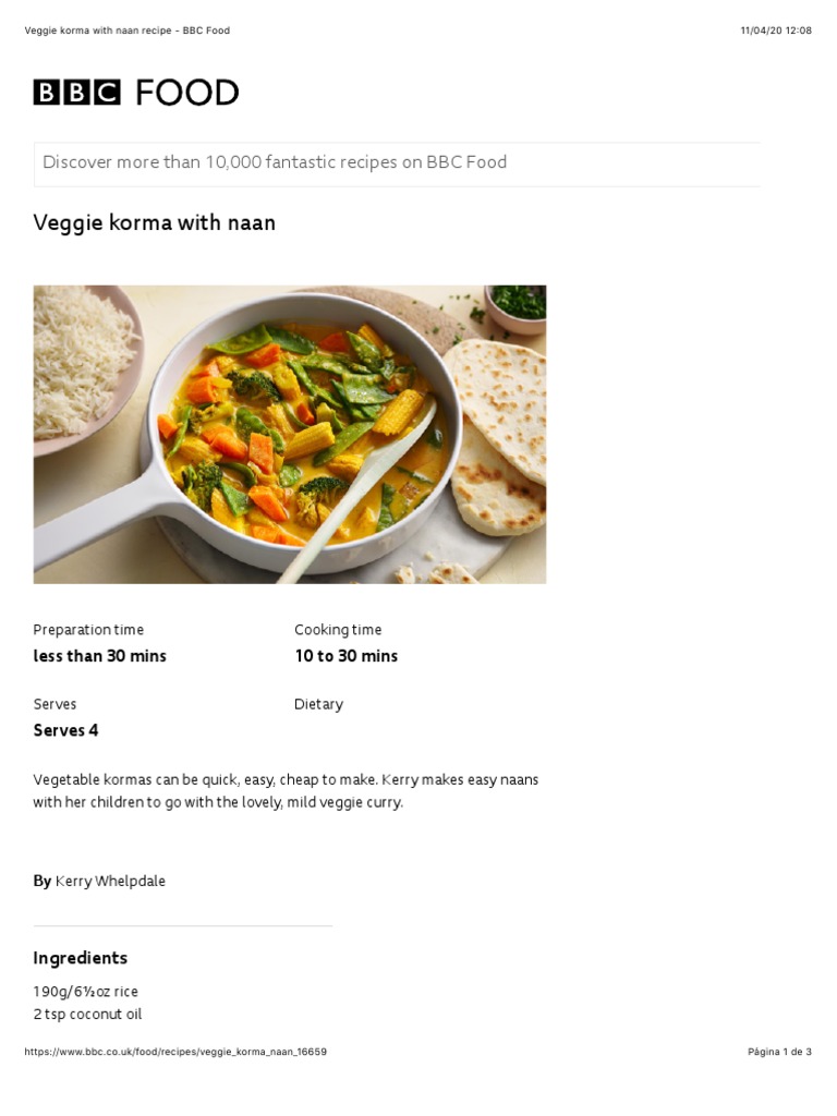 Veggie Korma With Naan Recipe PDF Curry Cuisine