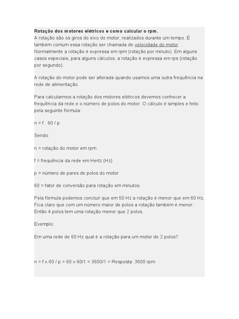 Cálculo de RPM em Motores Elétricos | PDF