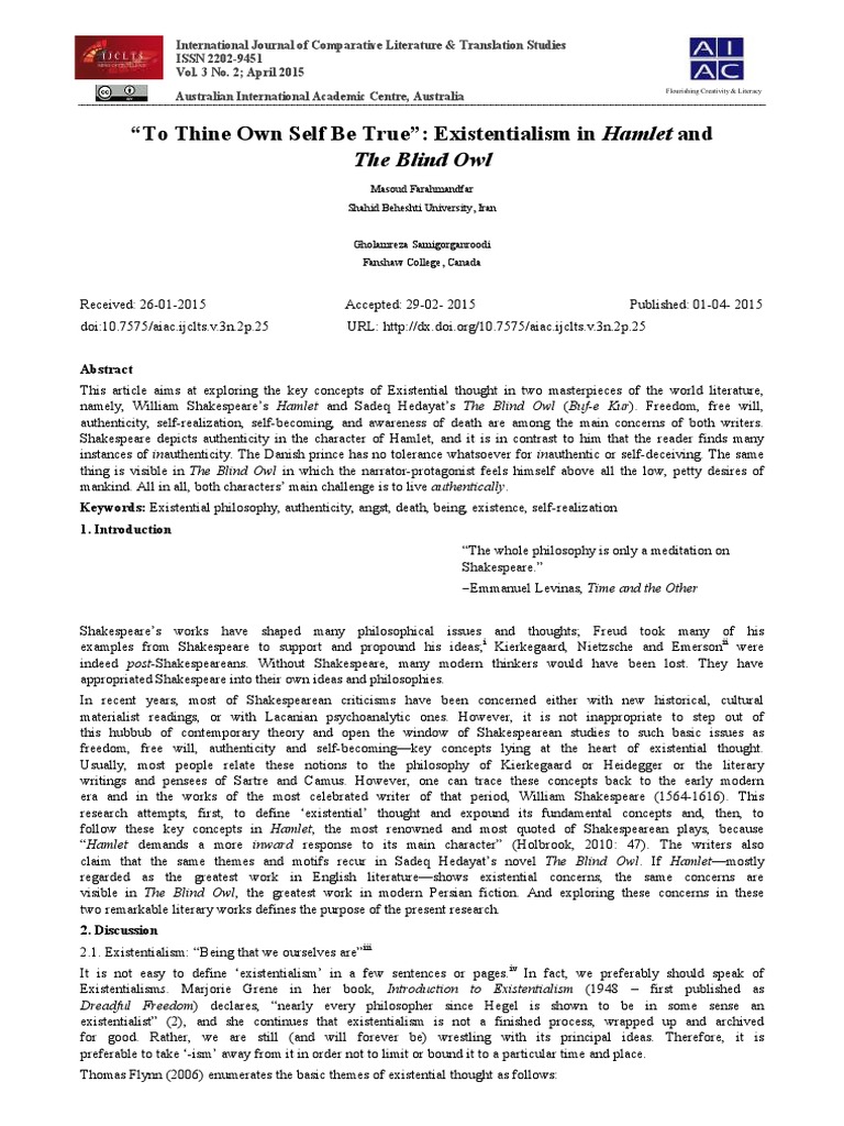 Existentialism in Hamlet PDF Existentialism Authenticity (Philosophy)