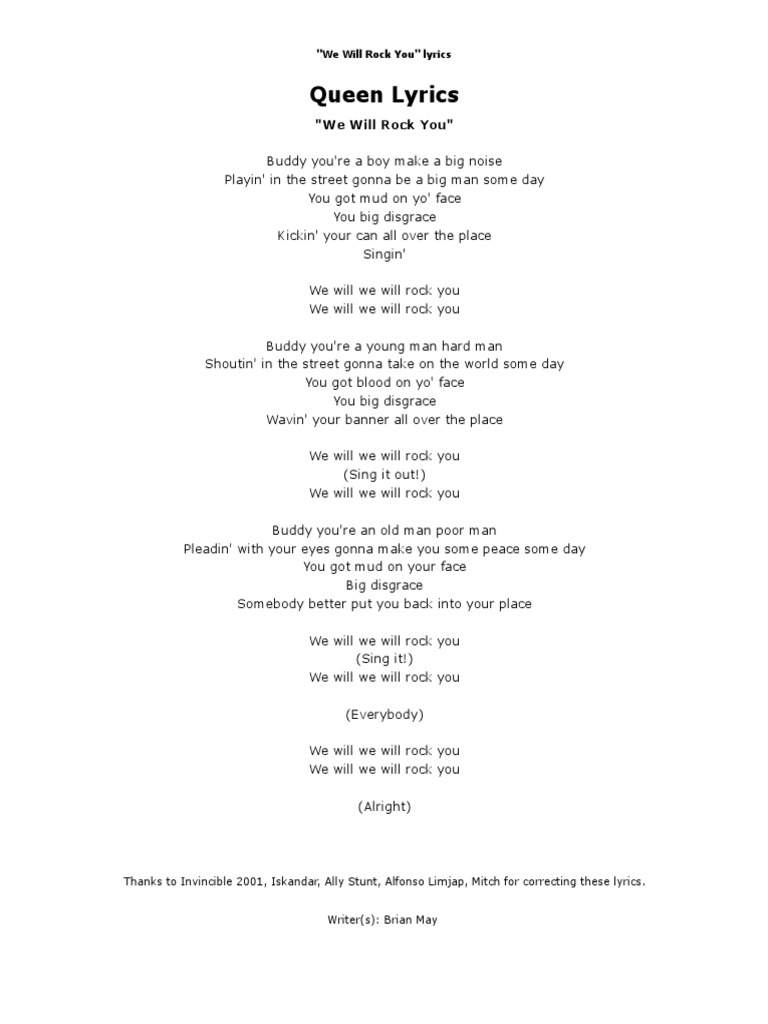 Queen We Will Rock You Con Letra