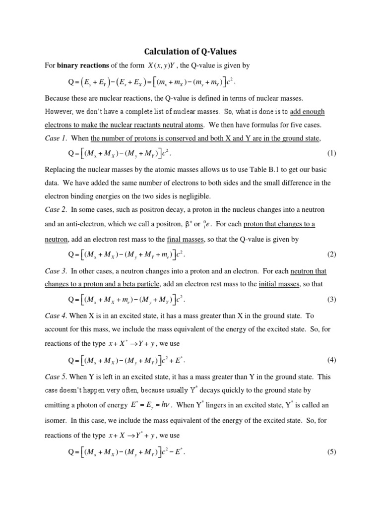 Q-Value Calculation for Nuclear Reactions | PDF | Teaching Methods ...