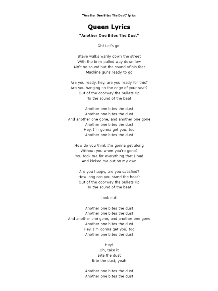 Queen Another One Bites The Dust Lyrics PDF