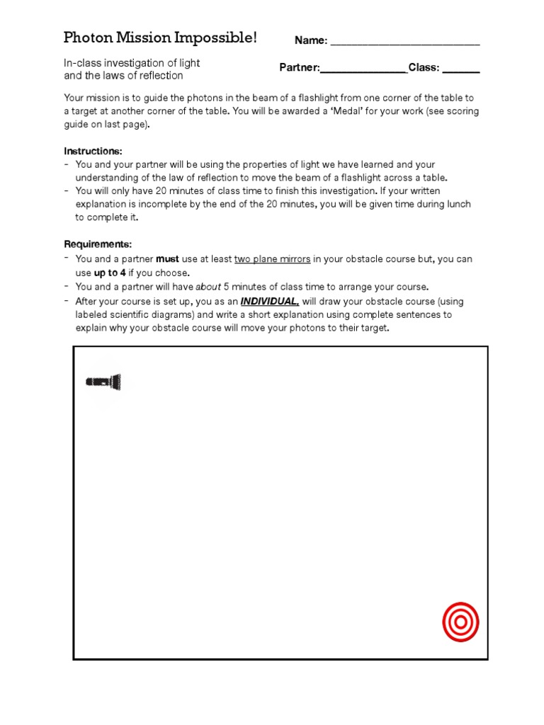 Light Reflection Investigation Activity | PDF | Reflection (Physics ...