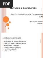 Introduction To Computer Programming (ICP) : Lecture-6 & 7: Operators