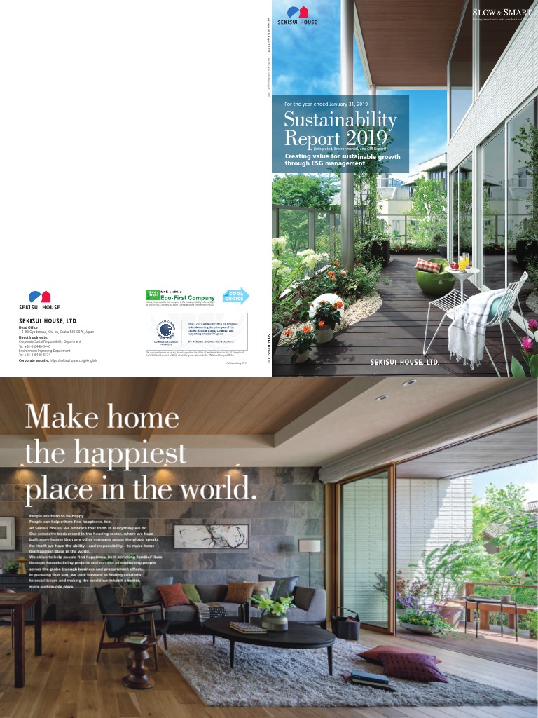 Sekisui House Sustainability Report 2019 | PDF | Corporate Social ...