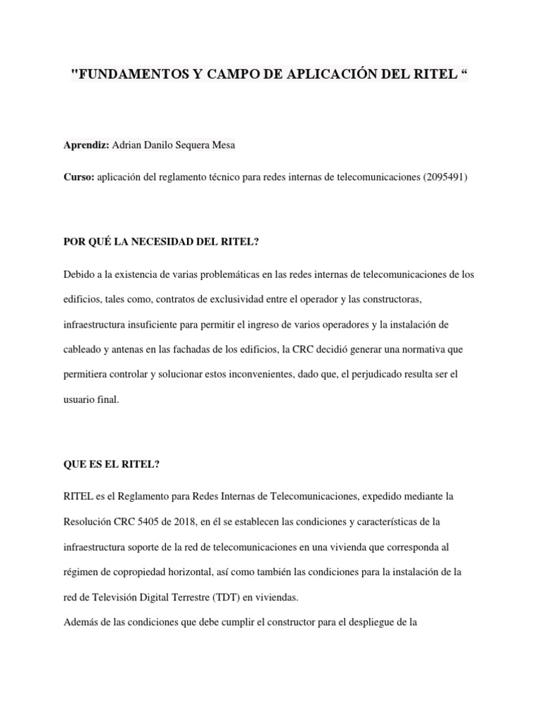 Fundamentos y Campo de Aplicación Del Ritel | PDF | Condominio | Regulación