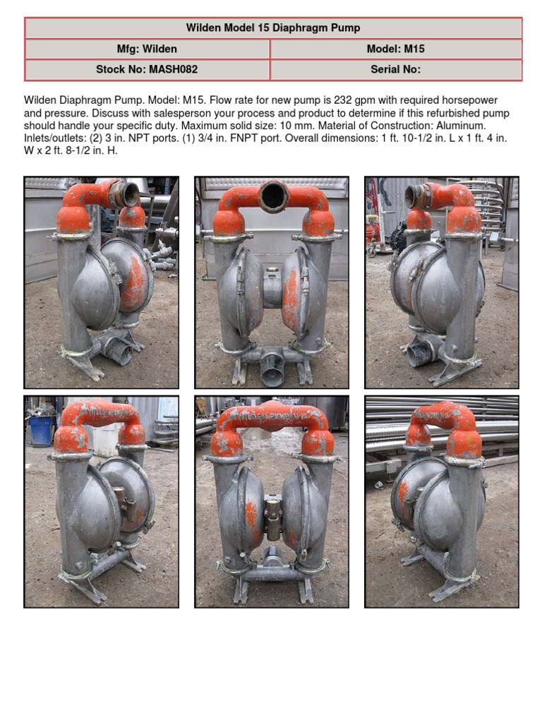 Wilden Double Diaphragm Pump Model M15 PDF