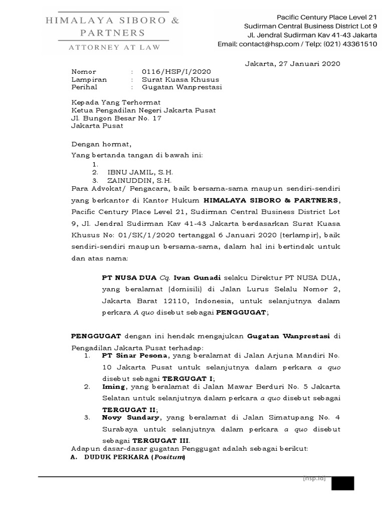 Download 61+ Contoh Surat Gugatan Wanprestasi Terbaik Dan Terbaru