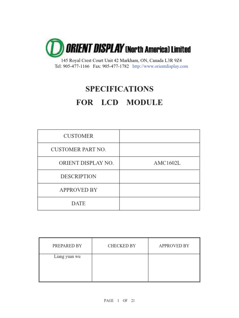 Specifications For LCD Module | PDF | Dynamic Random Access Memory ...