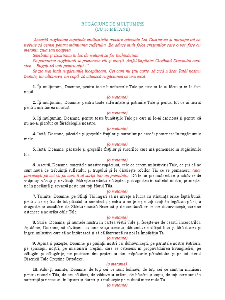 Rugăciune De Mulţumire Cu 16 Metanii
