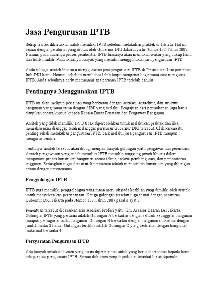 Jasa Pengurusan IPTB | PDF