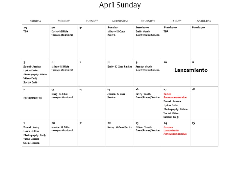 April Event Schedule Overview | PDF