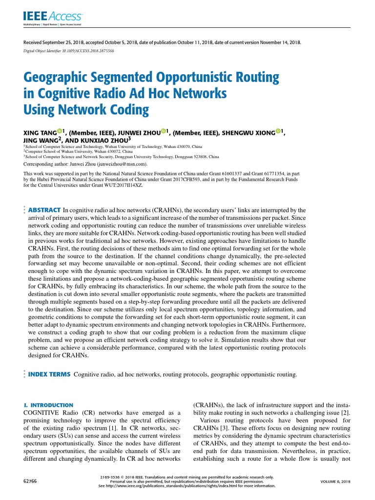 Geographic Segmented Opportunistic Routing in Cognitive Radio Ad Hoc ...
