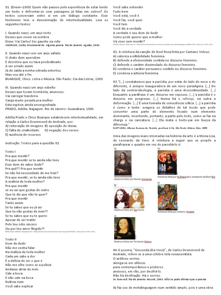 Atividades de Intertextualidade para Ensino Médio | PDF | Poesia