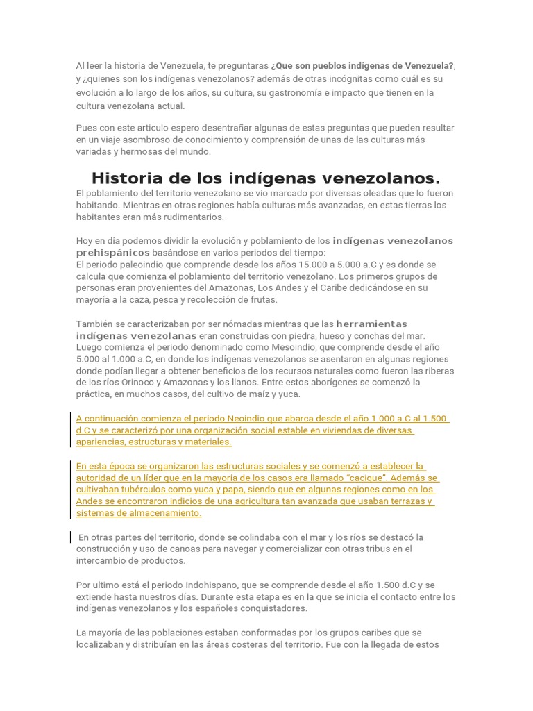 Historia de los indígenas venezolanos | PDF | Venezuela | Pueblos ...