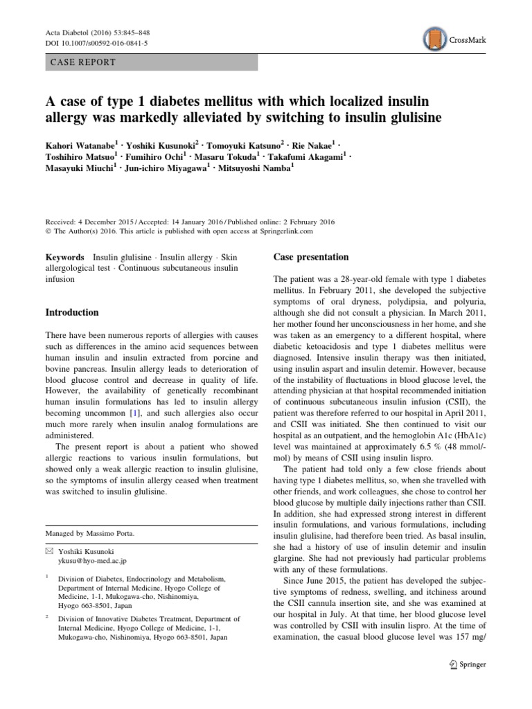 A Case of Type 1 Diabetes Mellitus With Which Localized Insulin Allergy ...
