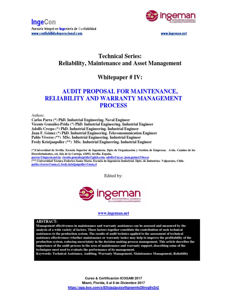 Maintenance Audit Techniques | PDF | Internal Control | Reliability ...