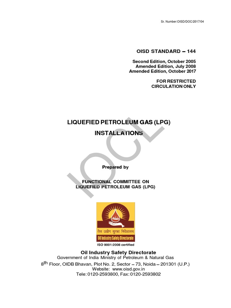 OISD Standard 144: LPG Installations Guide | PDF | Liquefied Petroleum ...