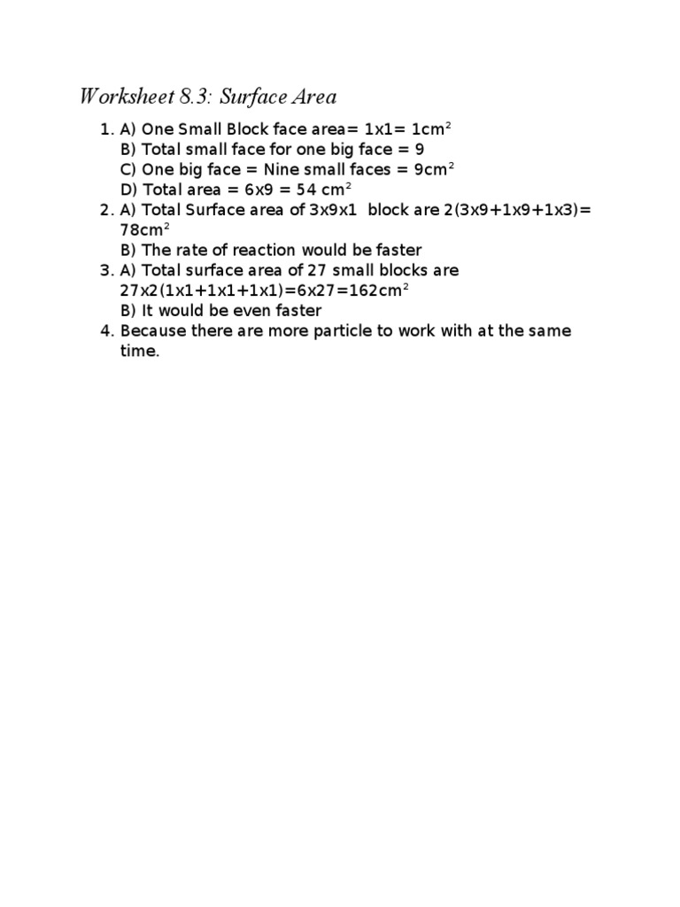 Surface Area Calculations Worksheet | PDF