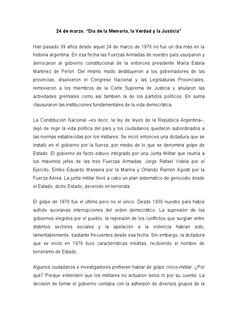 24 de Marzo Dia Nacional de La Memoria Por La Verdad y La Justicia ...