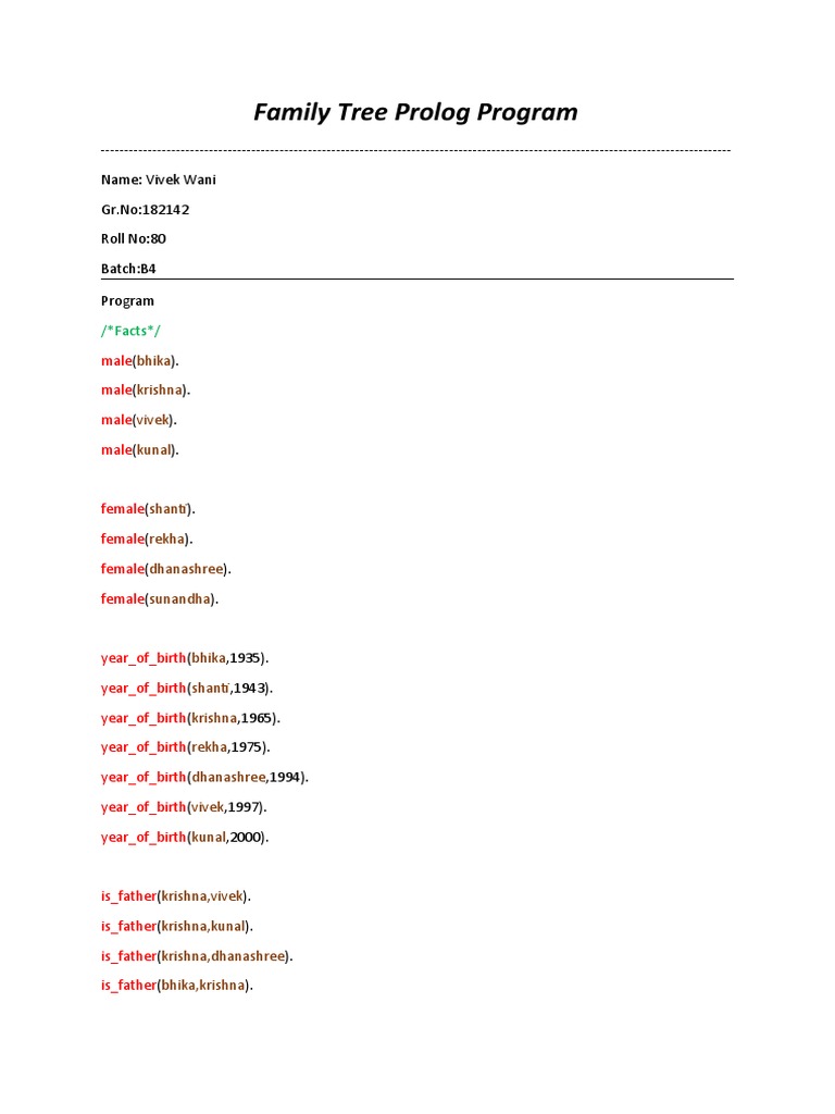 Family Tree Prolog Program / Facts PDF