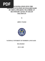 An Investigation Into The Mispronunciation of English Made by Shina Speaking Teachers at Secondary Level in Gilgit Baltistan