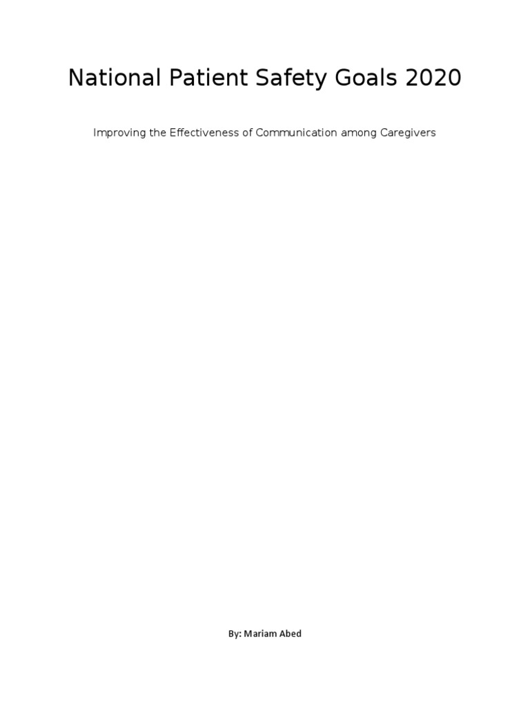 National Patient Safety Goals PDF Patient Safety Caregiver