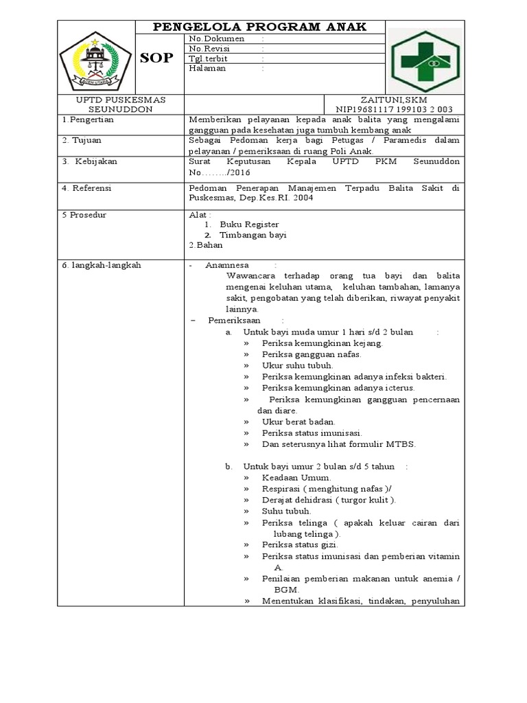 Sop Program Anak | PDF | Pengembangan Diri | Kesehatan Holistik