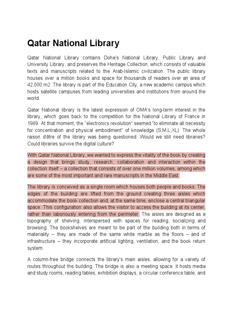 Qatar National Library Overview | PDF | Libraries | Books