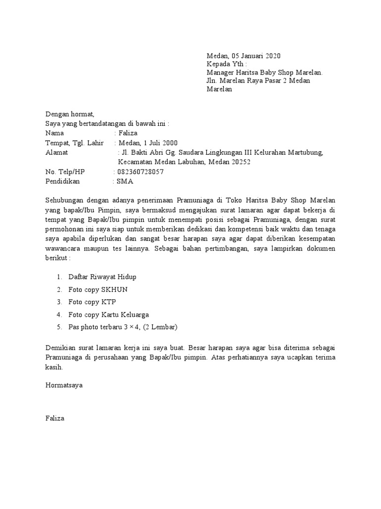 Surat Lamaran Haritsa