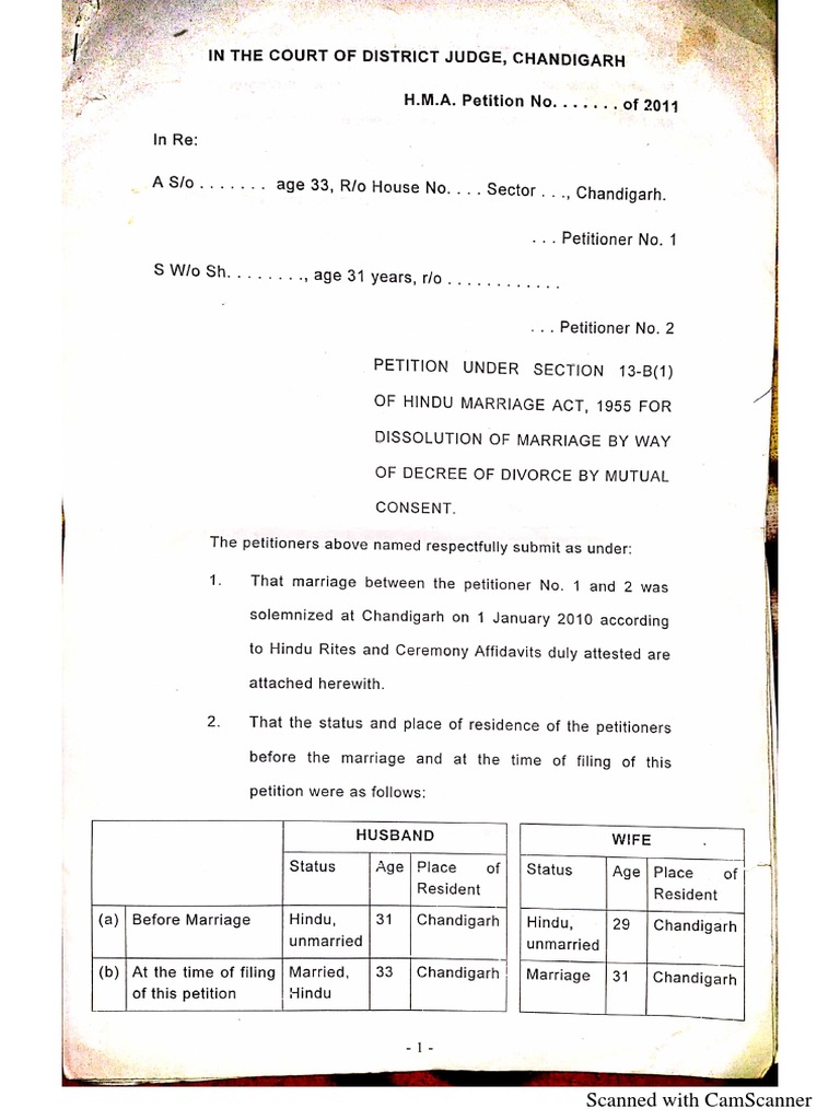 Draft Petition For Divorce On Ground of Mutual Consent | PDF