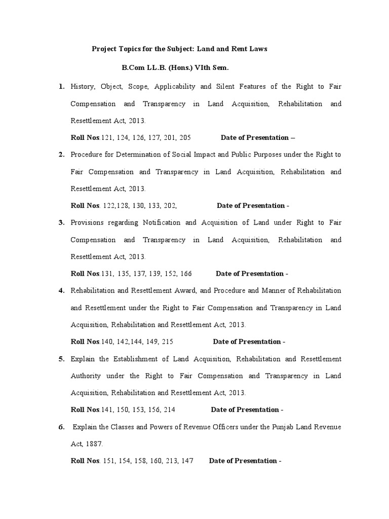 Land and Rent Law Project Topics | PDF | Leasehold Estate | Real ...
