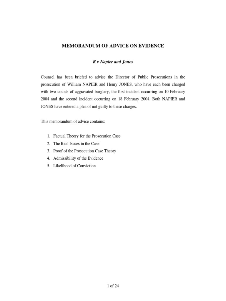 Example Memorandum of Advice | PDF | Hearsay | Relevance (Law)