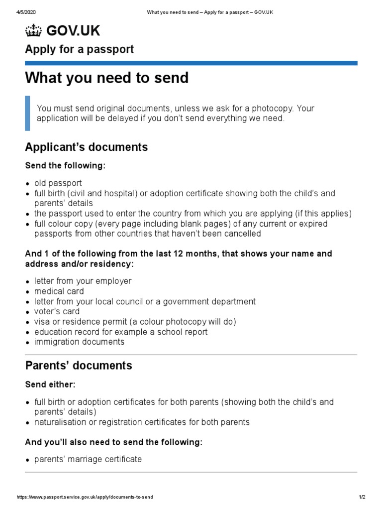 What You Need To Send - Apply For A Passport - GOV - UK | PDF ...