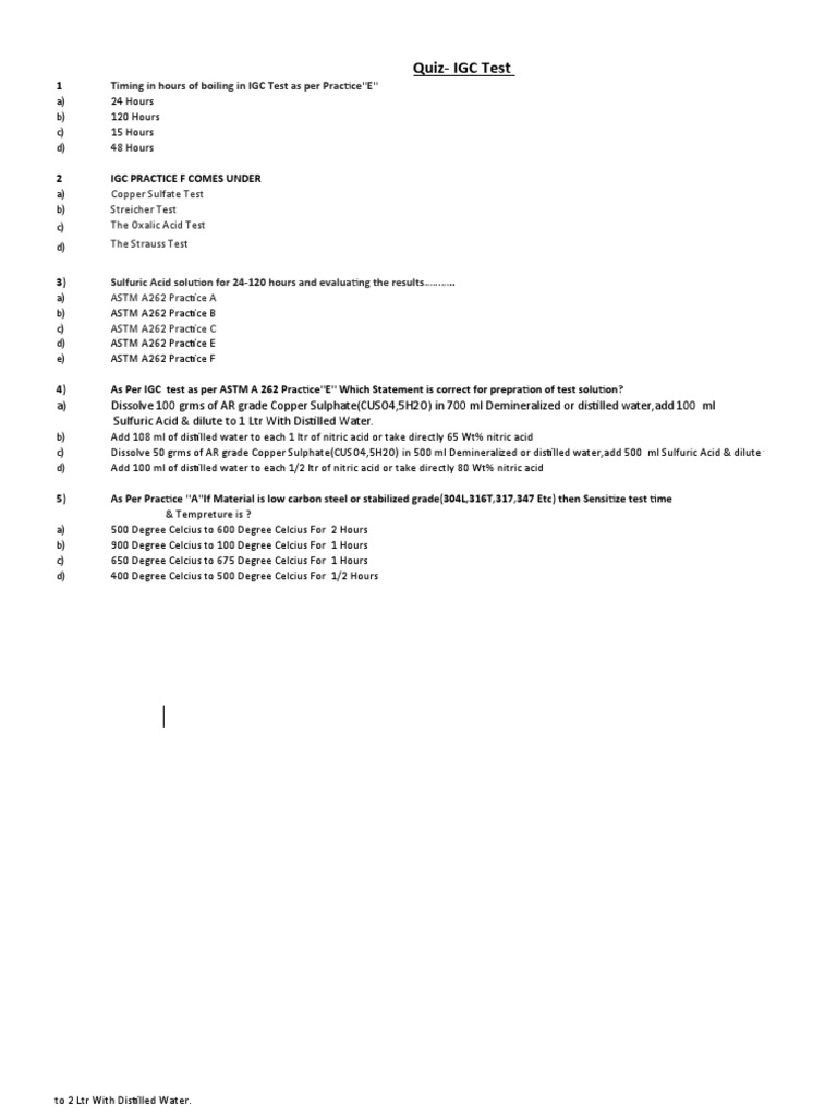 IGC Test Procedures and Solutions | PDF