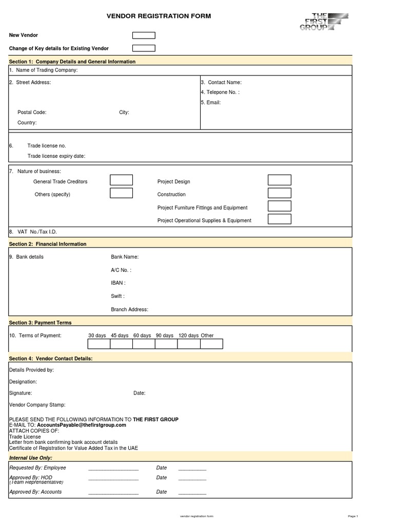A Comprehensive Vendor Registration Form for Capturing Key Company ...