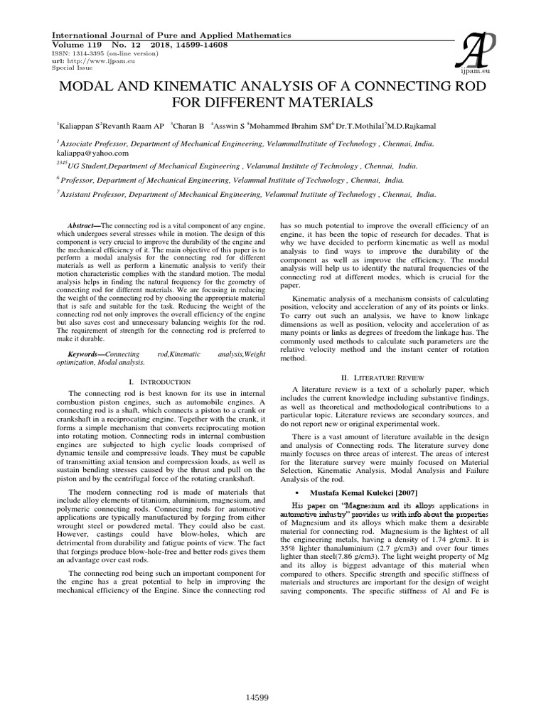 Calculation in Designing Connecting Rod PDF PDF Kinematics Resonance