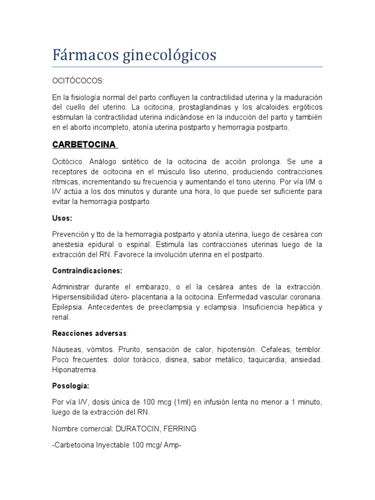 Fármacos Ginecológicos: Basofortina y Ergonovina | PDF | Especialidades ...