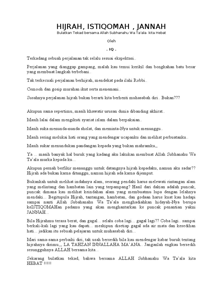 Hijrah Istiqomah Jannah Pdf