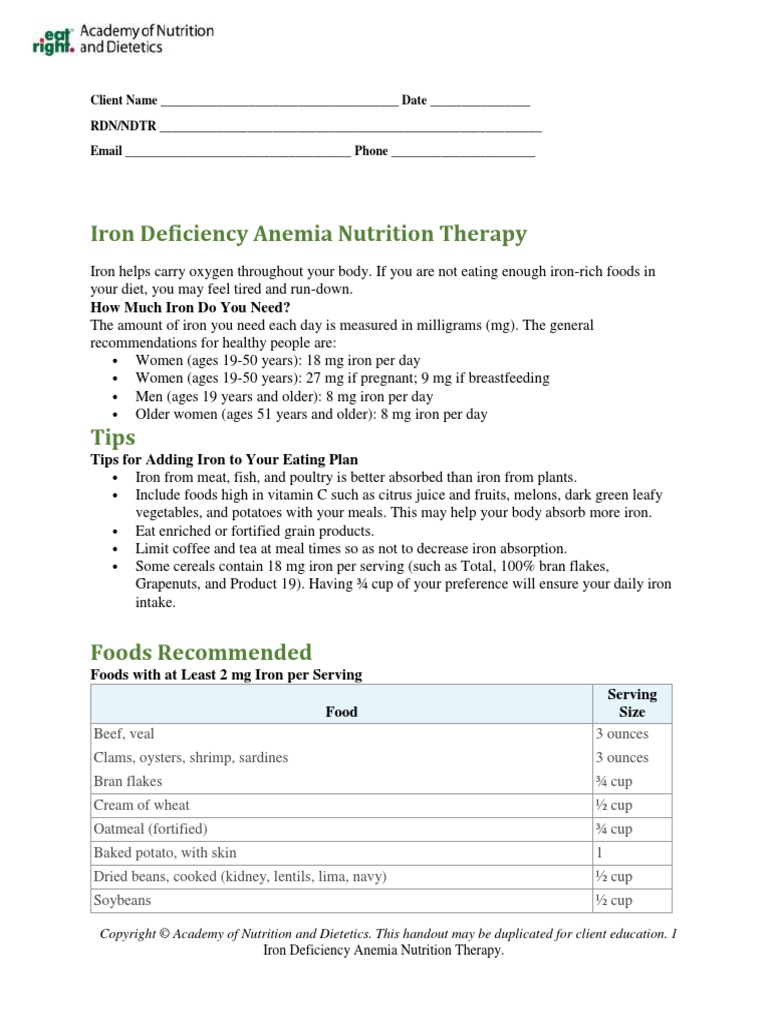Iron Deficiency Anemia Nutrition Therapy How Much Iron Do You Need