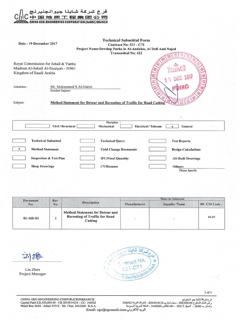 422 20171219 Method Statement For Detour and Rerouting of Traffic For ...
